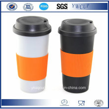 Double Wall PP Plastic Coffee Travel Mug, PP Coffee Cup, Plastic Tumblers with Silicone Wrap